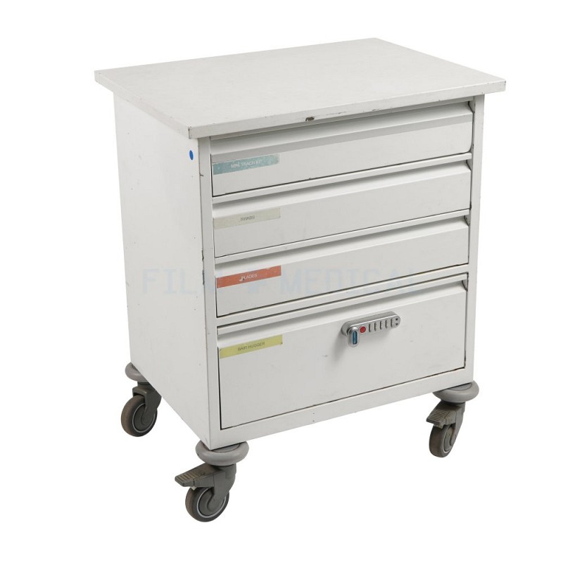 White Trolley with 4 Drawers + Lock